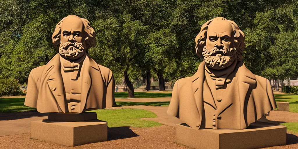 Image similar to large bust of karl marx in park by kenton nelson,