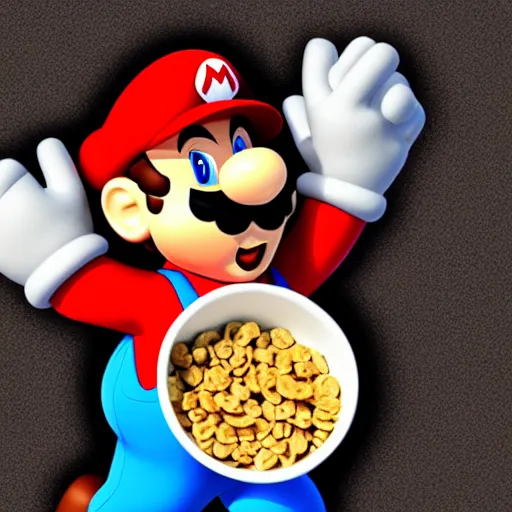 Image similar to super mario eating a bowl of cereal