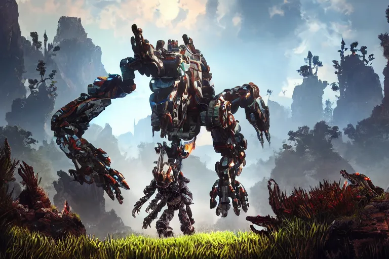 Image similar to watcher machine mecha animal beast robot of horizon forbidden west horizon zero dawn bioluminiscence global illumination ray tracing hdr fanart arstation by sung choi and eric pfeiffer and gabriel garza and casper konefal