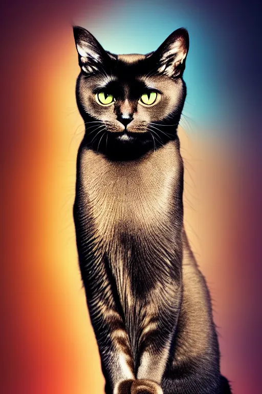 Image similar to extremely beautiful cat, symmetrical, cinematic, elegant, luxury, chrome, real photography, 4 k, ultra hd, national geographic journal cover