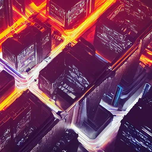 Prompt: aerial shot of the impressive dystopian cyberpunk city at night during amazing storm, nightscape, futuristic architecture, realistic photo, neons