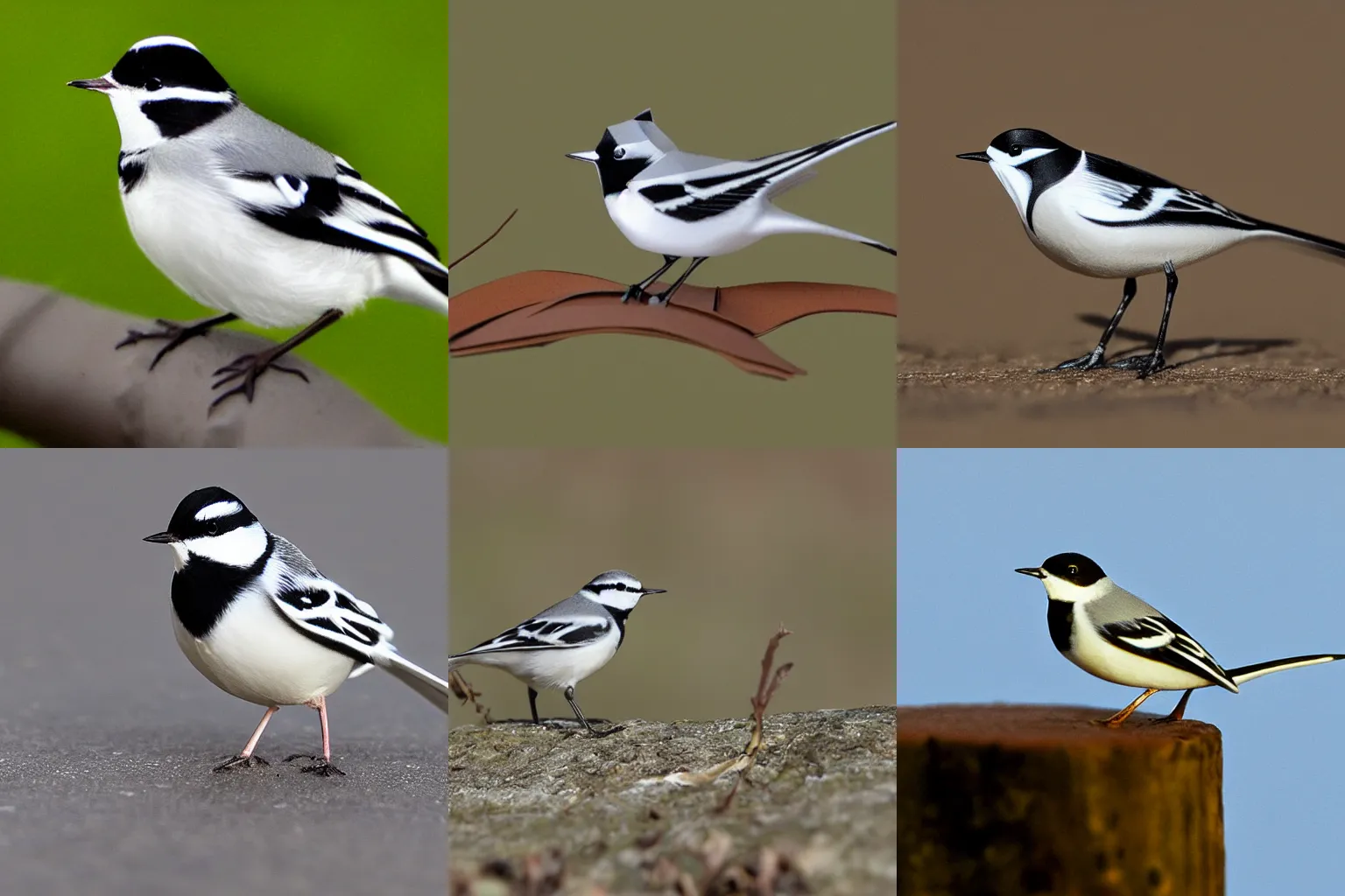 Prompt: Origami pied wagtail