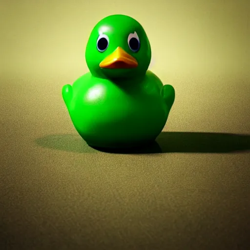 Image similar to rubber duck made of green slime, octane render, unreal engine, excellent composition, trending on artstation