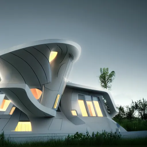 Image similar to Futuristic house with parametric architecture, octane render, cinematic lighting