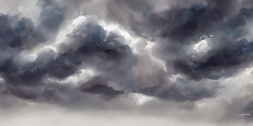 Image similar to stormy illustrated clouds, concept art, painted by james paick