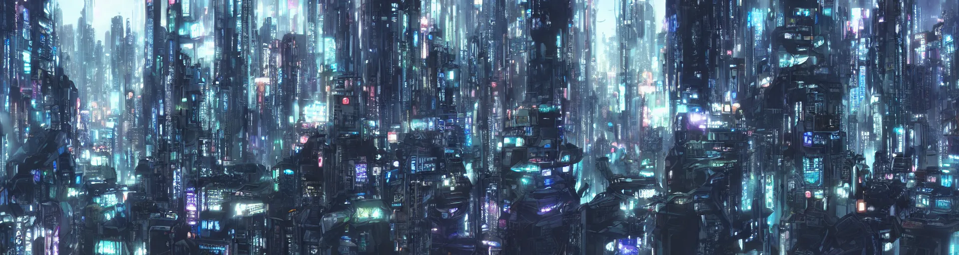 Image similar to highly detailed futuristic cyberpunk city, matte painting, from the anime film Ghost in the Shell, trending on pixiv