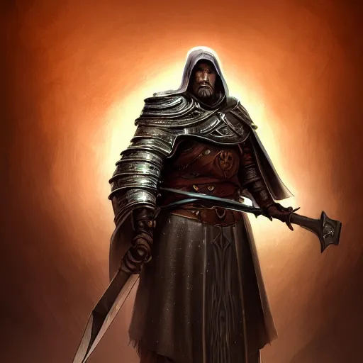 Prompt: beautiful arcane warforged crusades construct viking wood steel holy cleric crusader runes norse runes warforged crusades tabard hooded cloak runic, glowing eyes, intricate, elegant, highly detailed, digital painting, artstation, concept art, smooth, sharp focus, illustration, art by artgerm and greg rutkowski and alphonse mucha and loish and wlop