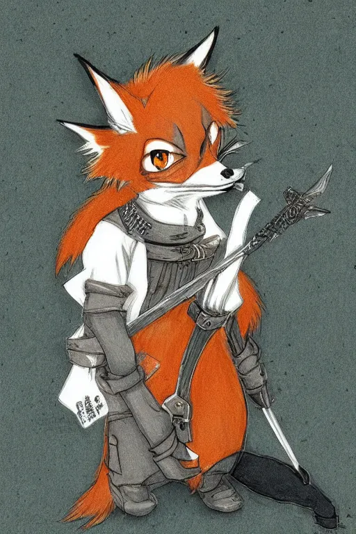 Prompt: manga art of an anthropomorphic medieval fox, half - tone, trending on pixiv, by kohei horikoshi