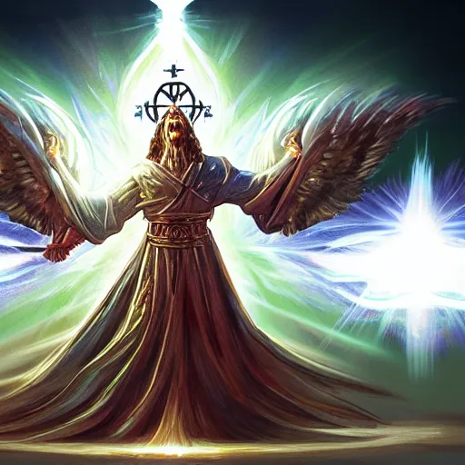 Image similar to the grand herald of the end of time, concept art, grand vision, dynamic pose, holy light