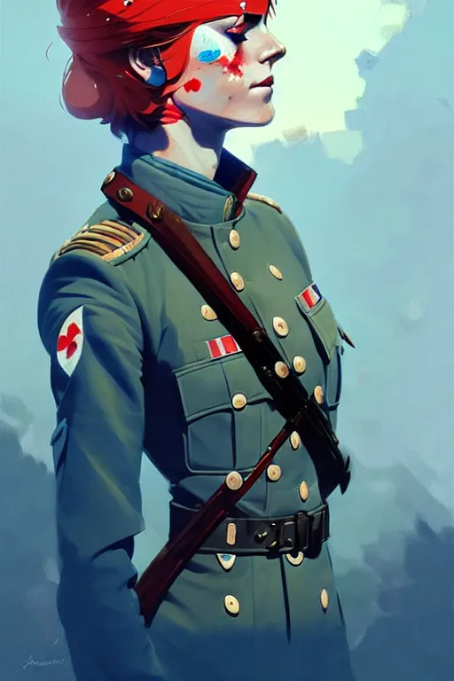 Image similar to a ultradetailed beautiful panting of a beautiful nordic woman in a world war 1 uniform, blue eyes, by conrad roset, greg rutkowski and makoto shinkai, trending on artstation