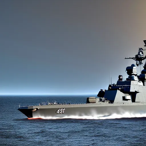 Image similar to Highly detailed photograph of a warship firing its advanced gun system, HDR, 8k