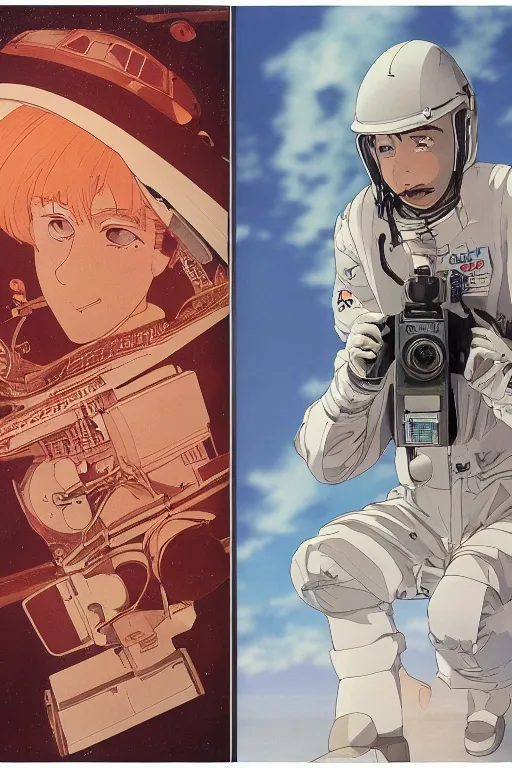 Image similar to Kodak portra 160, 8K, highly detailed, moebius seinen manga 3/4 closeup portrait, clear eyes, focus on moebius anti-g flight suit, tilt shift moebius background: famous french artist in moebius anime remake, aircraft carrier scene