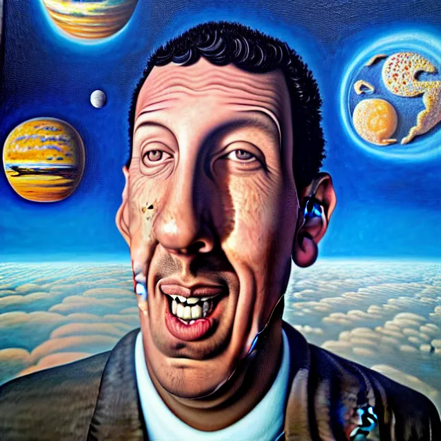 Prompt: an oil on canvas portrait painting of adam sandler, surrealism, surrealist, cosmic horror, rob gonsalves, high detail