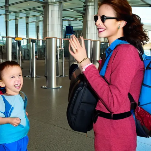 Image similar to welcoming sister at the airport, joyful, detailed