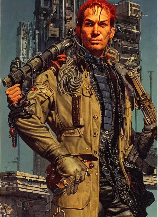 Image similar to cyberpunk mercenary. portrait by clyde caldwell and jean giraud and anton otto fischer and john philip falter and will eisner and gil elvgren