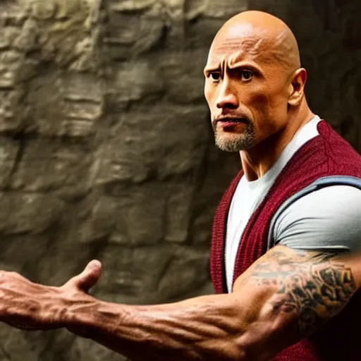 Image similar to dwayne johnson as harry potter, full body shot, highly - detailed, sharp focus, award - winning