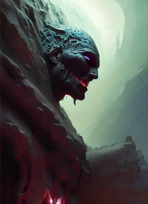 Prompt: fantasy shapeshifter revealing his true nature, dim light, front game card, marvel comics, dark, intricate, highly detailed, smooth, artstation, digital illustration by ruan jia and mandy jurgens and artgerm and wayne barlowe and greg rutkowski and zdislav beksinski