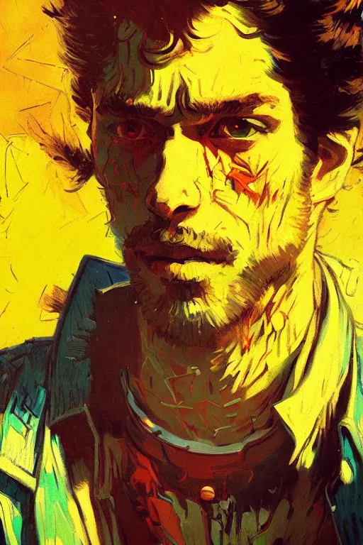 Prompt: portrait of a beautiful cowboy bebop, complementary colors, beautiful face, rule of thirds, intricate outfit, spotlight, by greg rutkowski, by jeremy mann, by francoise nielly, by van gogh, digital painting