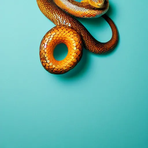 Image similar to award winning studio photography of a snake with weird fruit, studio lighting, solid background