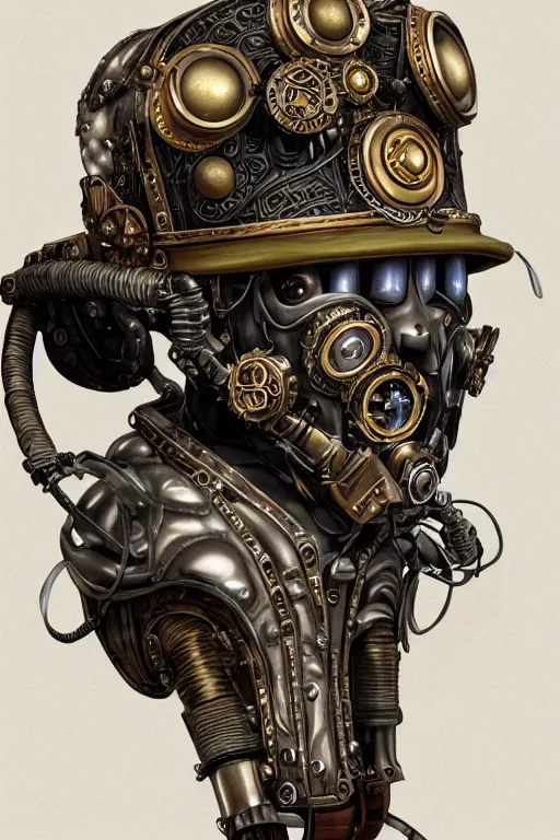 Image similar to steampunk helmet fantasy art mask robot ninja stylized digital illustration sharp focus, elegant intricate digital painting artstation concept art global illumination ray tracing advanced technology chaykin howard and campionpascale and cooke darwyn and davis jack