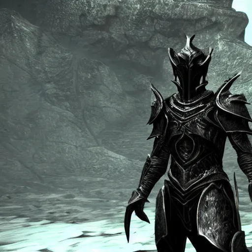 Image similar to daedric armor Tom Cruise vs Barrack Obama ebony warrior Skyrim Mod 4K award winning game of the year 120 HZ refresh rate