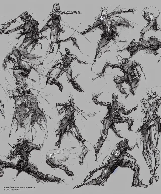 prompthunt: anime dynamic action poses sketch sheet, trending on