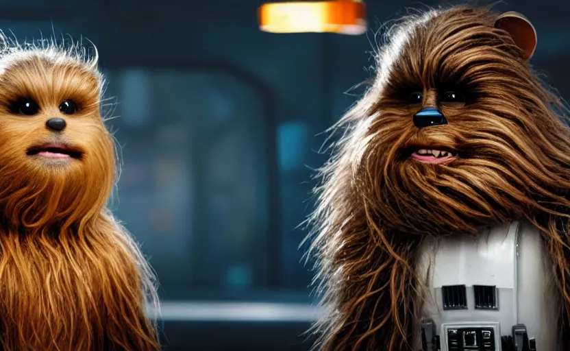 Image similar to hamster as chewbacca, movie still, star wars, cinematic, sharp focus, cinematic grain, cinematic lighting, 8 k