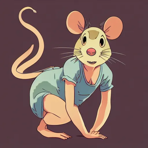 Image similar to in the style of studio ghibli, anthropomorphic mouse, female, wearing denim shorts and tank top, detailed, intricate, aesthetic, artistic, ambient occlusion, volumetric light effect, 8 k resolution