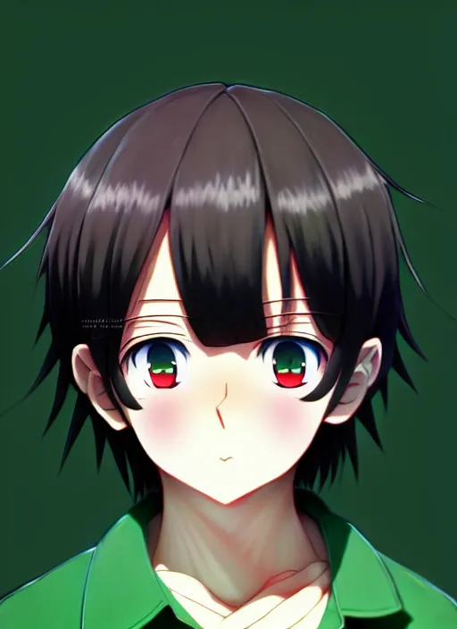 Prompt: anime portrait seu madruga, el chavo, dark hair, red eyes, wearing green jacket, ilya kuvshinov, anime, pixiv top monthly, trending on artstation, cinematic, danbooru, zerochan art, kyoto animation