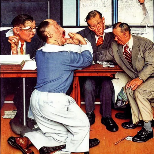 Prompt: lawyers arguing in the style of norman rockwell