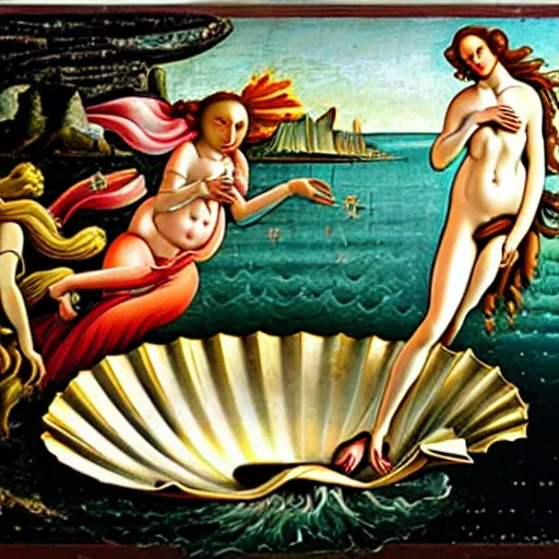 Prompt: birth of venus, steam punk!!!!!, in the style botticelli, 8 k, oil painting,