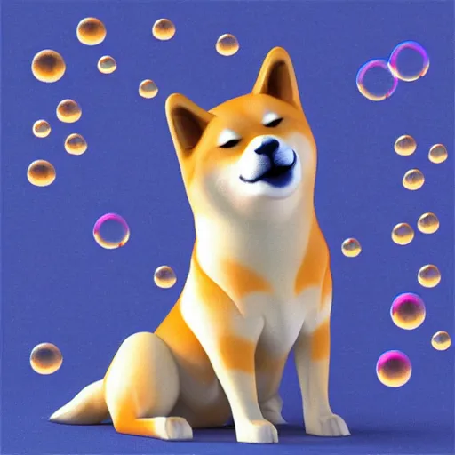 Image similar to shiba inu with soap bubbles on body, Artstation