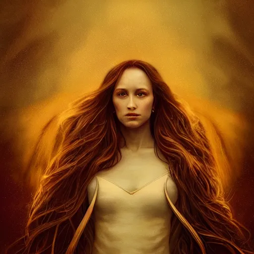 Image similar to majestic gracious regal radiating female winged angel portrait, atmospheric lighting, painted, ethereal, intricate, volumetric lighting, beautiful, rich deep colours masterpiece, golden hour, sharp focus, ultra detailed, by leesha hannigan, ross tran, thierry doizon, kai carpenter, ignacio fernandez rios