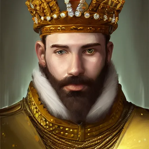 Prompt: a painting of a man wearing a crown, a character portrait by rajmund kanelba, polycount contest winner, renaissance, d & d, detailed painting, storybook illustration