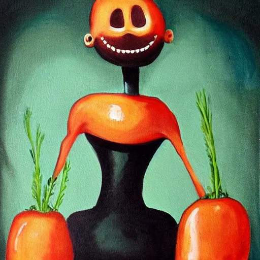 Image similar to Creepy painting of anthropomorphic carrot