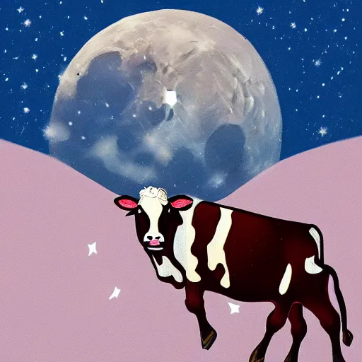 Prompt: A cow jumping of the moon