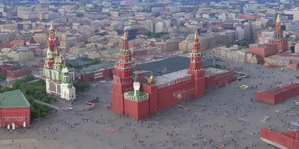 Image similar to big detailed missile falling on Red Square in Moscow, high quality, 4k