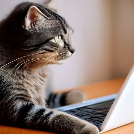 Prompt: cat using computer