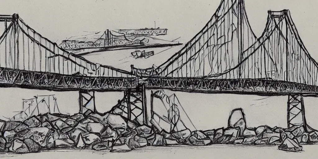 Image similar to collapsed san francisco bridge, childrens drawing