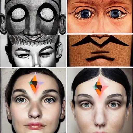 Prompt: Face that is partially made up of different geometric shapes. The shapes could be arranged in such a way that they resemble the features of the face.