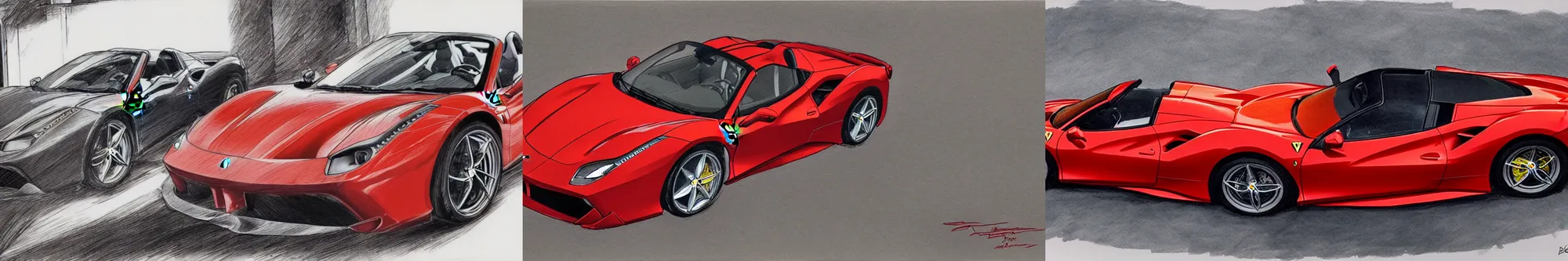 Prompt: 2016 Ferrari 488 Spider Sports car drawn by bernie wrightson