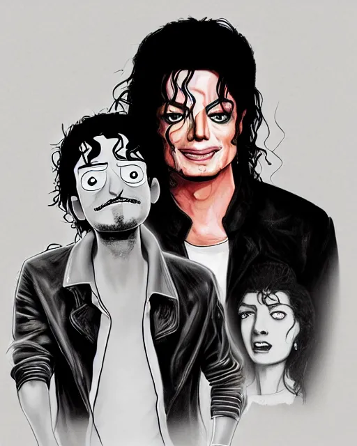 Image similar to portrait of michael jackson in the style of justin roiland. cinematic lighting. style of rick & morty. photographic, photography. by justin roiland