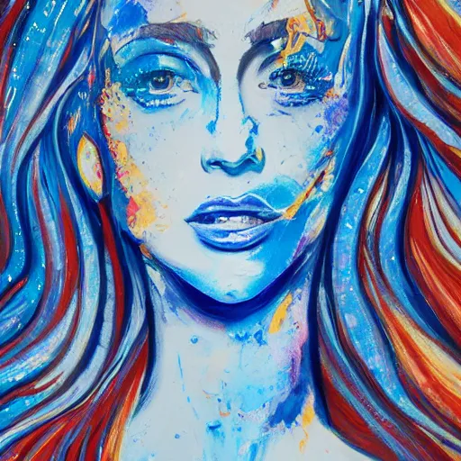 Prompt: acrylic paint pour of gorgeous woman, marbling, very detailed, 8k 4k :1 navy blue and cyan:1