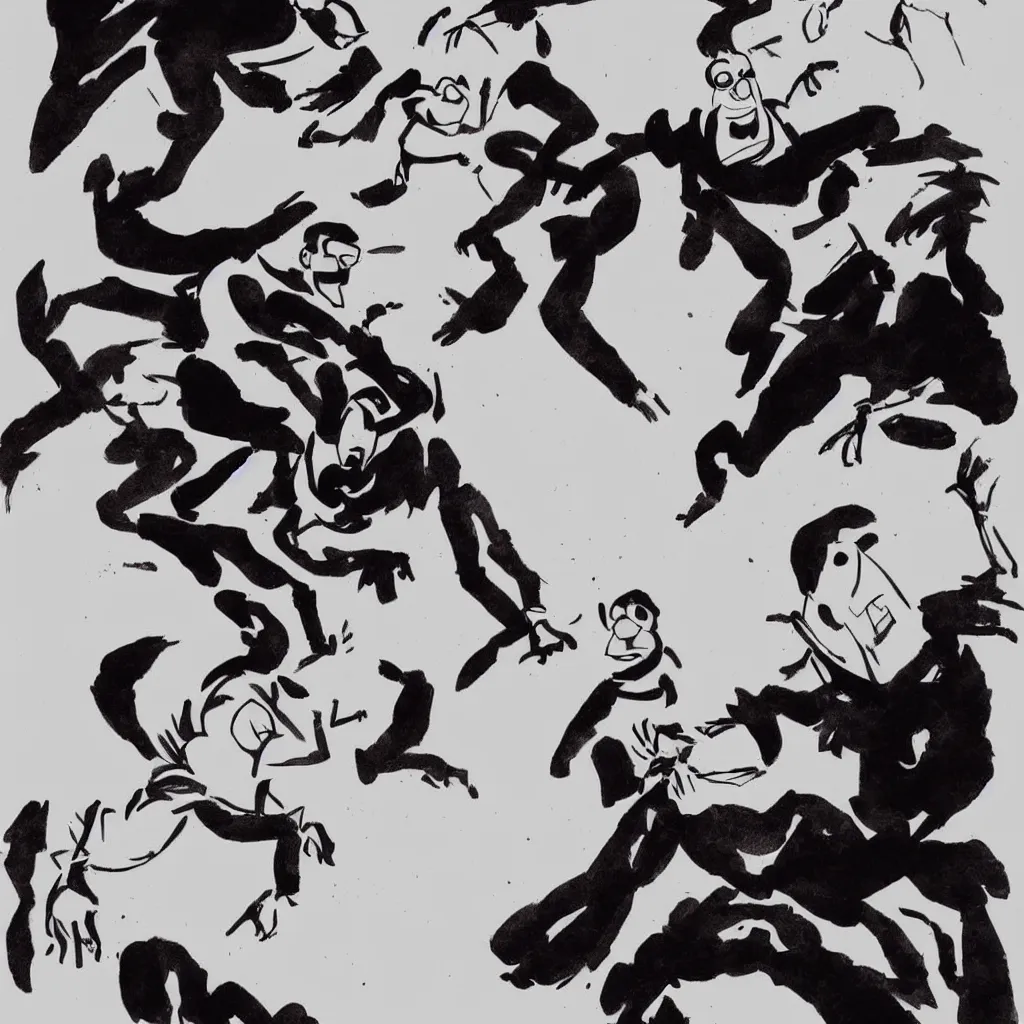 Prompt: chinese ink painting of the incredibles