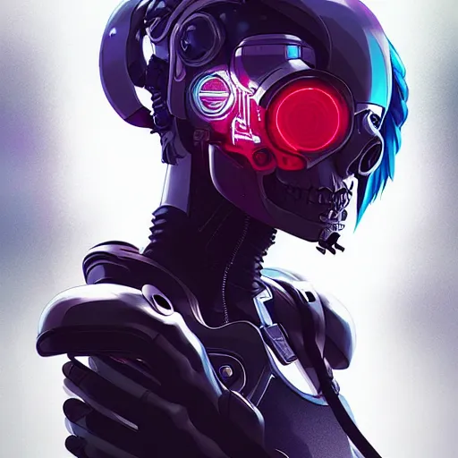 Image similar to a cyberpunk skull, by guweiz and wlop and ilya kuvshinov and artgerm and josan gonzalez, digital art