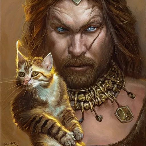 Prompt: Fanatsy D&D warrior with the head of a house cat, portrait art by Donato Giancola and James Gurney, digital art, trending on artstation