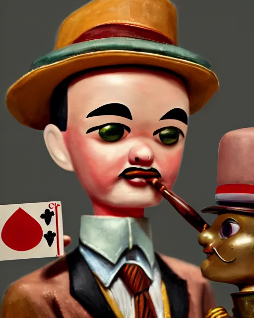 Prompt: closeup profile portrait of a tin toy as a 1 9 3 0 s gangster's moll in a gambling den, bikini, hyper realistic, artstation, illustration, nicoletta ceccoli, mark ryden, lostfish, max fleischer, digital paint, matte paint, vivid colors, bright, cheerful, detailed and intricate environment
