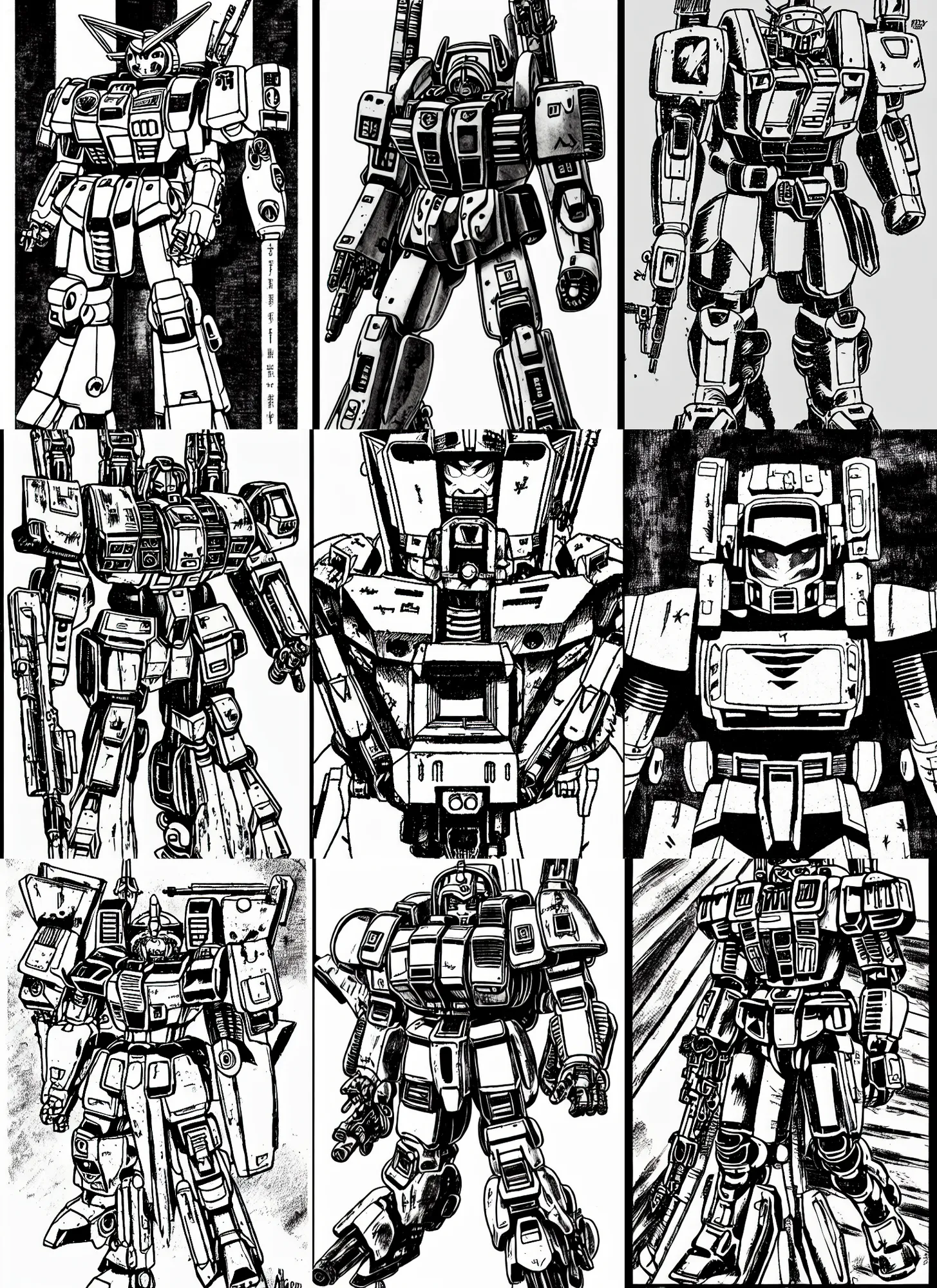 Prompt: zaku gundam, portrait, cyberpunk 2 0 2 0 manual, by steampoweredmikej, inktober, ink drawing, black and white, coloring pages, manga, highly detailed