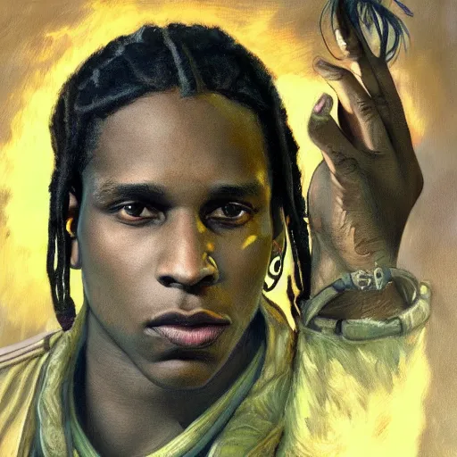 Prompt: asap rocky in the style of keith thompson, magic the gathering art, detailed portrait