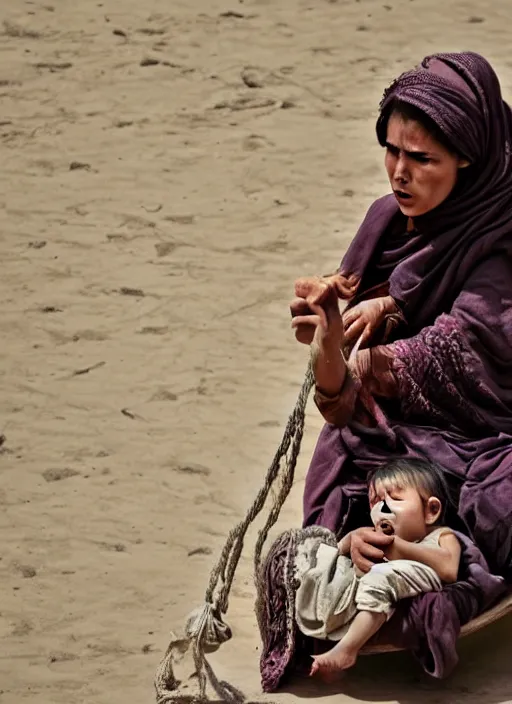 Image similar to angry, taliban, woman, rope, tears, child, baby, dust, suicide. highly details, 8 k, uhd, most incredible modern photography, best photos of the year, depth of anatomy detailed, pulitzer, pinterest, anna forsterling, saul bromberger, hoang long ly, yulia nevskaya, suzanne engelberg, dale odell,